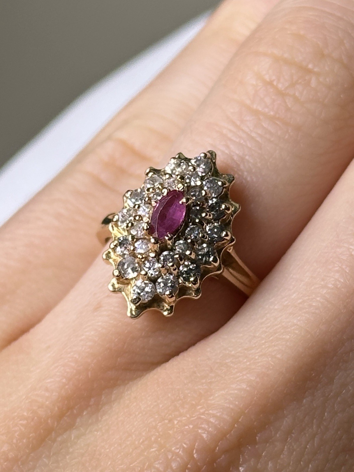 Solid 14K Yellow Gold Ring & Natural Ruby & Appro… - image 3