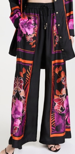 Camilla Luxury Silk Lounge Pants ' Midnight Poppy ' Size S