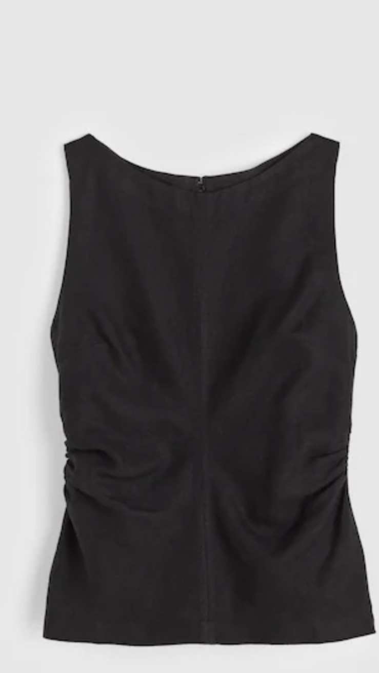 Madewell Cinched Boatneck Sleeveless Top in 100% Linen Black Size 10 $98 NZ465