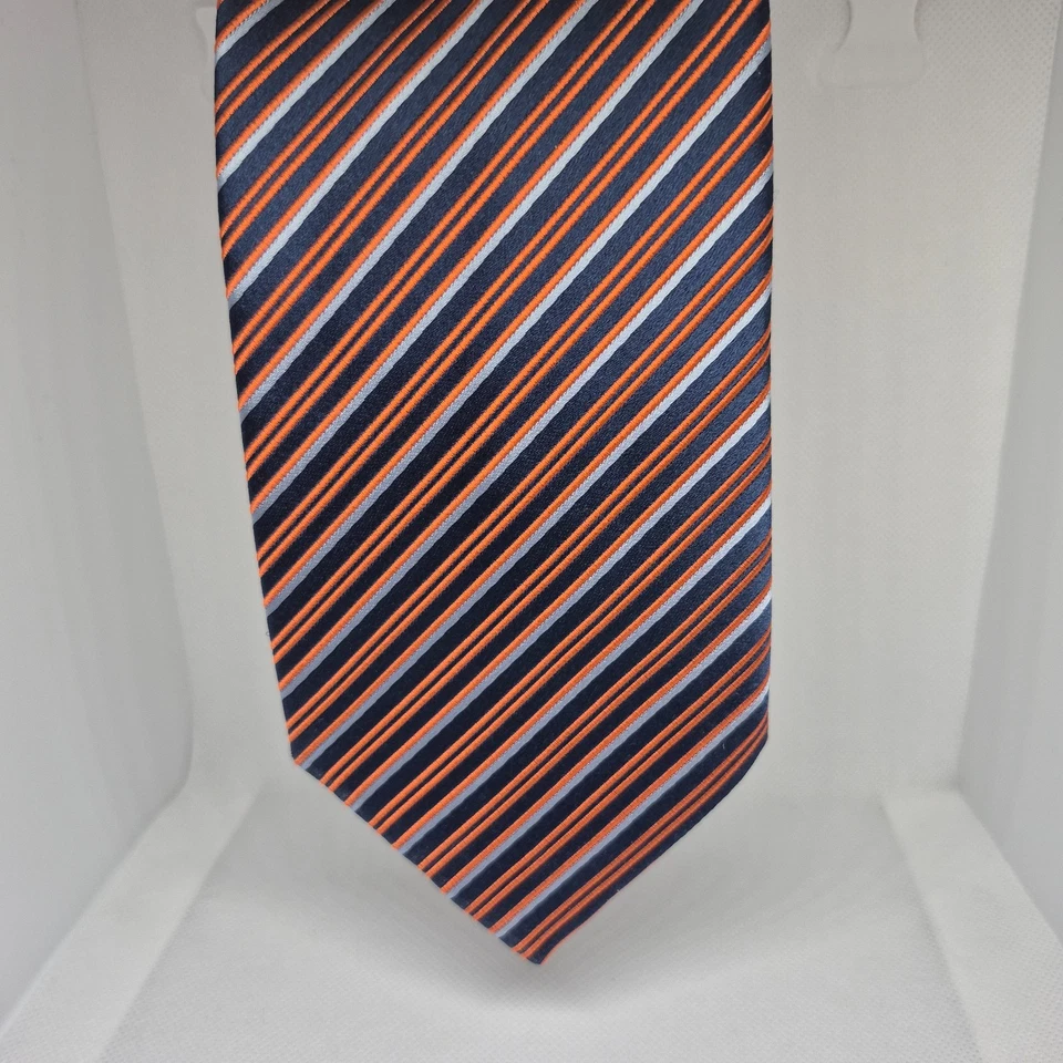 CHARVET Place Vendome Silk Tie Striped Orange Navy Gray Luxury Designer France - Imagem 3 de 3