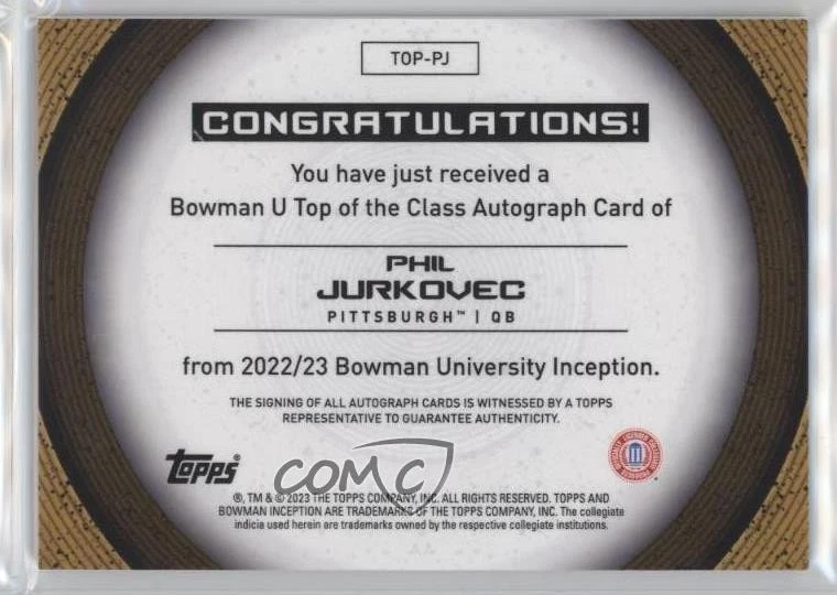 2022-23 Bowman Inception University Top of the Class /100 Phil Jurkovec Auto - Image 2 of 2