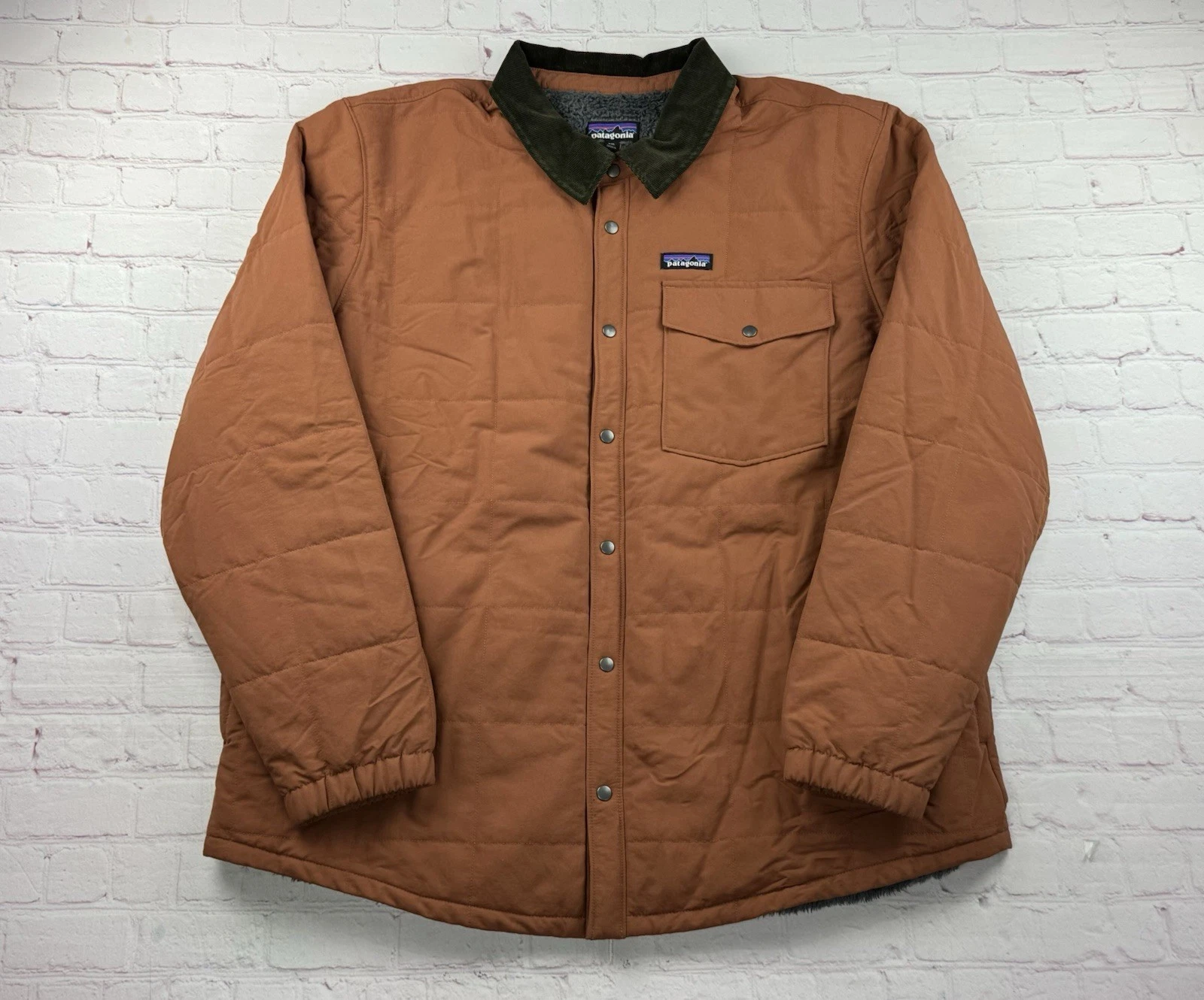 Patagonia Isthmus Quilted Sherpa Fleece Lined Jacket Mens XXL Orange Gray Coat