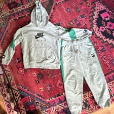 Nike Air Boys XL 2pc Fleece Colorblock Hoodie  Jogger Set Gray/Green