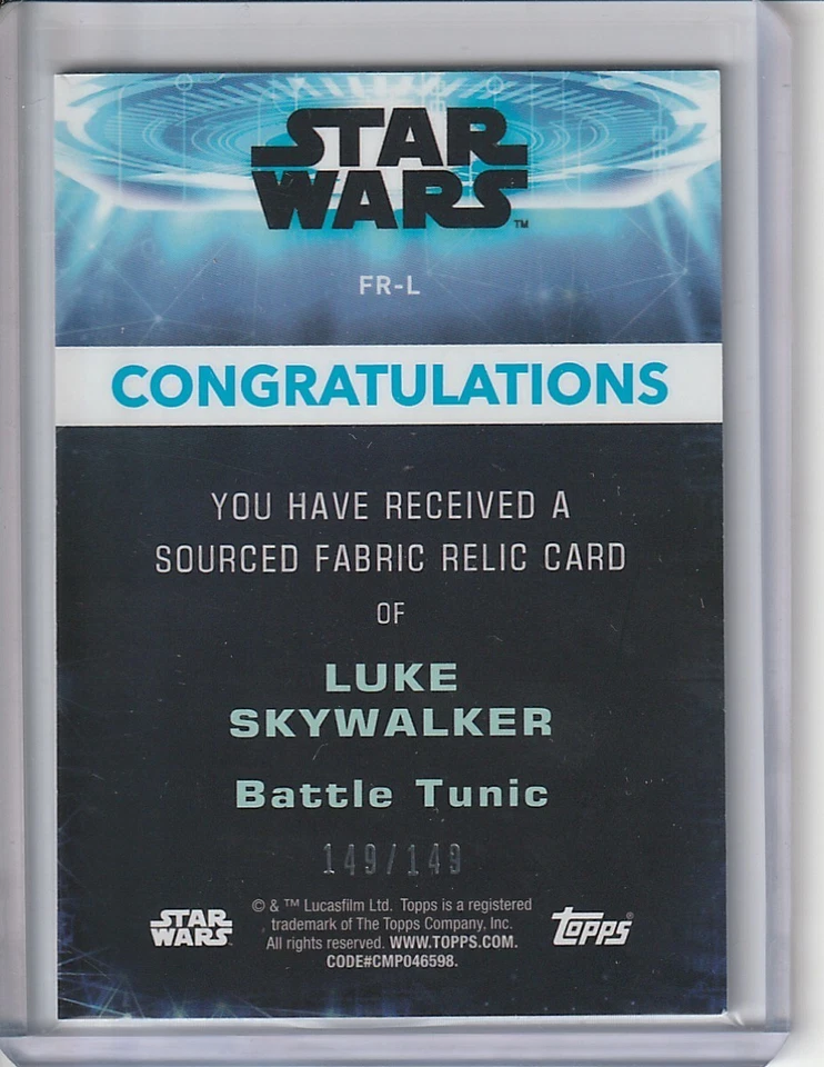 2021 Topps Star Wars Battle Plans FR-L Luke Skywalker Battle Tunic Fabric Relic - Image 2 of 2