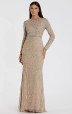 Mac Duggal 5124 Sz 10 Mocha Beige Long Sleeve Beaded Gown $598