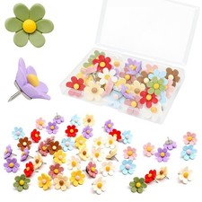 Flower Push Pins - 50 Pcs Cute Decorative Colorful Floral Thumb Tacks for Cor...