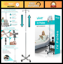 Portable IV Pole with Wheels - Adjustable Height IV Stand for Home, Hospital  T
