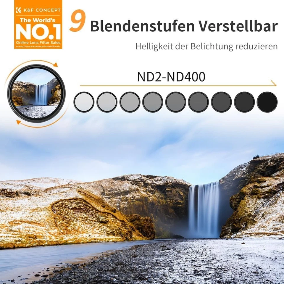K&F Concept ND2-400 Variabler Graufilter Fader ND Filter 37-82mm 9 Blendenstufen - Bild 2 von 4