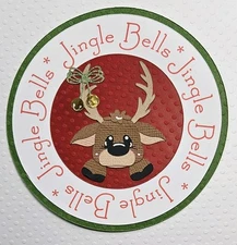 Jingle Bells Reindeer Circle Tag. Scrapbook, Card Making Paper Piecing