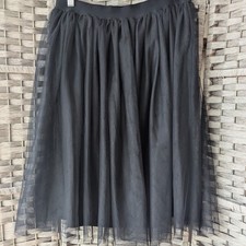 Tulle Midi Skirt Black Elastic Waist Layered Mesh Balletcore Fairy Whimsigoth M