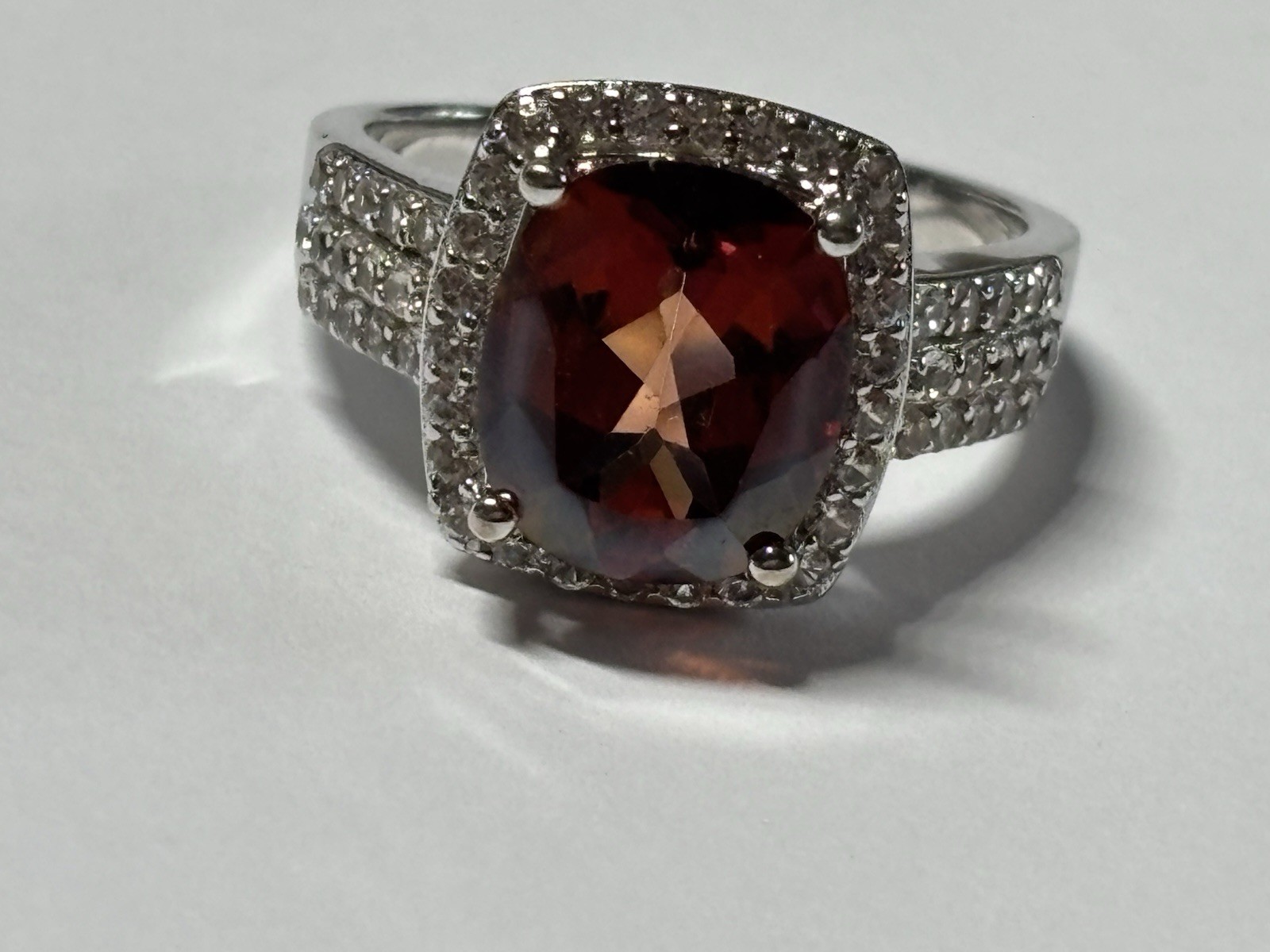 DK 925 Sterling Silver Ring Red Rectangular Stone… - image 1