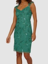 Adrianna Papell Women's Green Beaded Mesh Sheath Dress Size 8