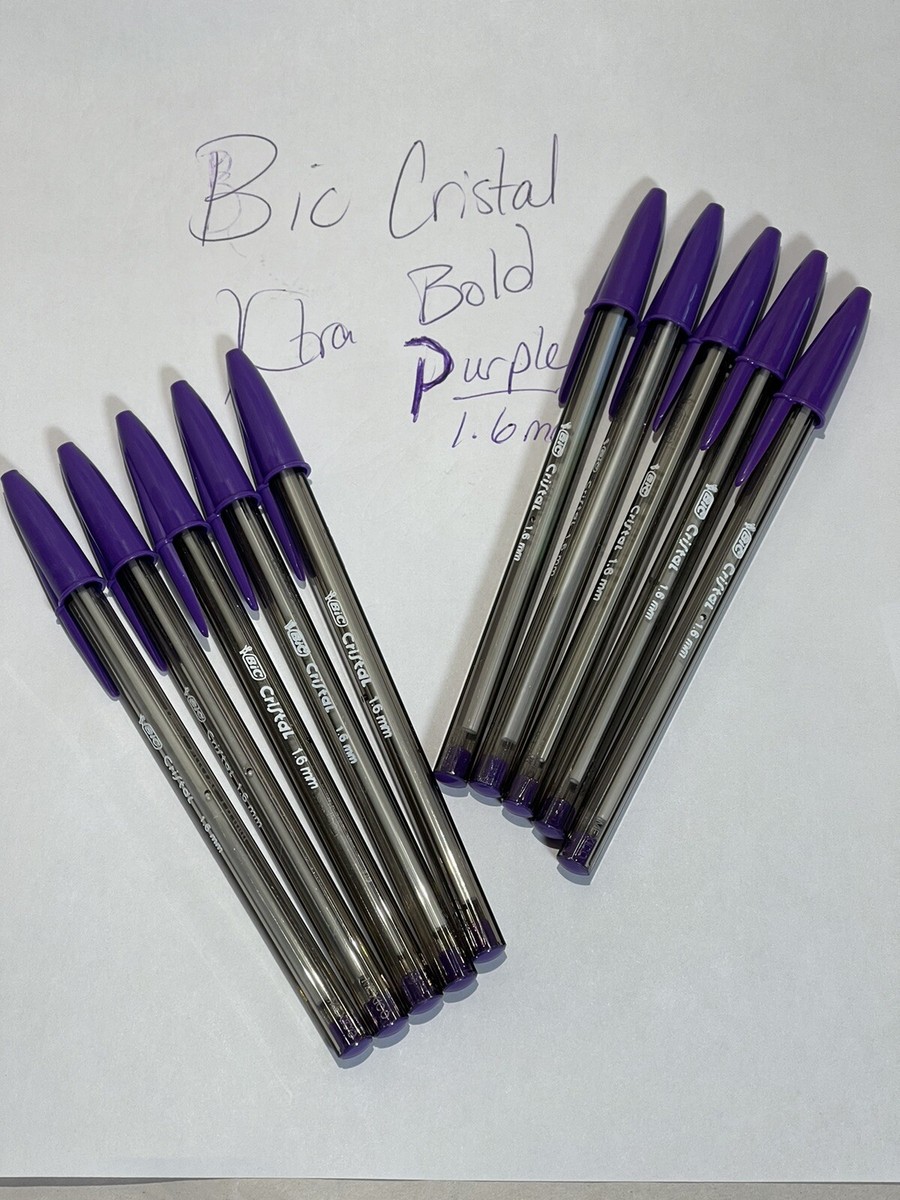 PURPLE Bic Lot of 10 Cristal Ballpoint Pens 1.6mm Xtra Bold Smooth