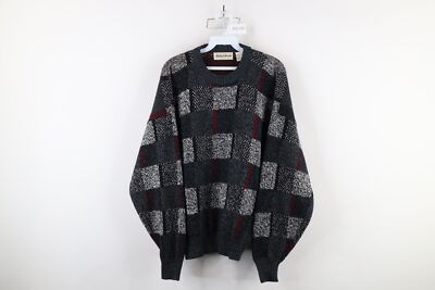 Vintage 90s Coogi Style Mens Large Ed Bassmaster Checkered Knit Dad Sweater