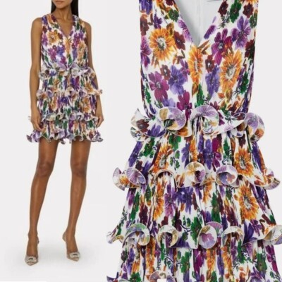 NWT New $495 MILLY Gia Wildflower Garden Chiffon Tiered Dress Size 12