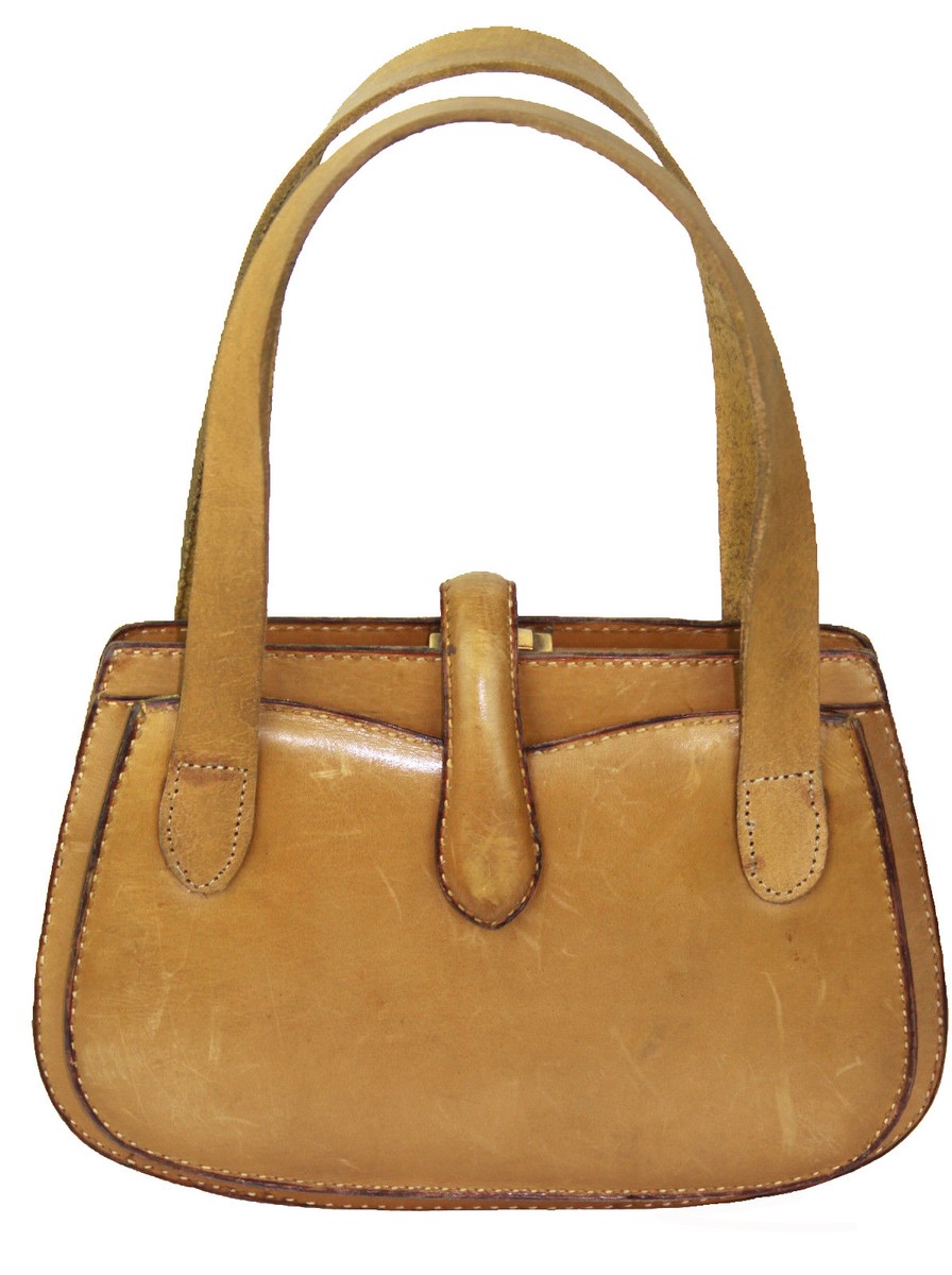 1940's (or earlier) GUCCI Leather Handbag Purse w/ Fabric