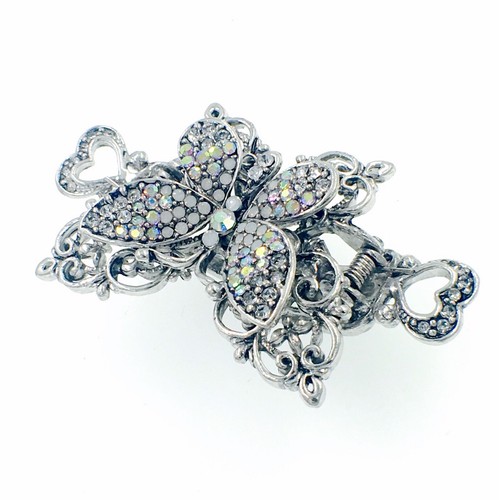 VINTAGE SCHMETTERLING HAARKRALLE CLIP HAARNADEL VERWENDUNG SWAROVSKI KRISTALL ELEGANT SILBER - Bild 7 von 12