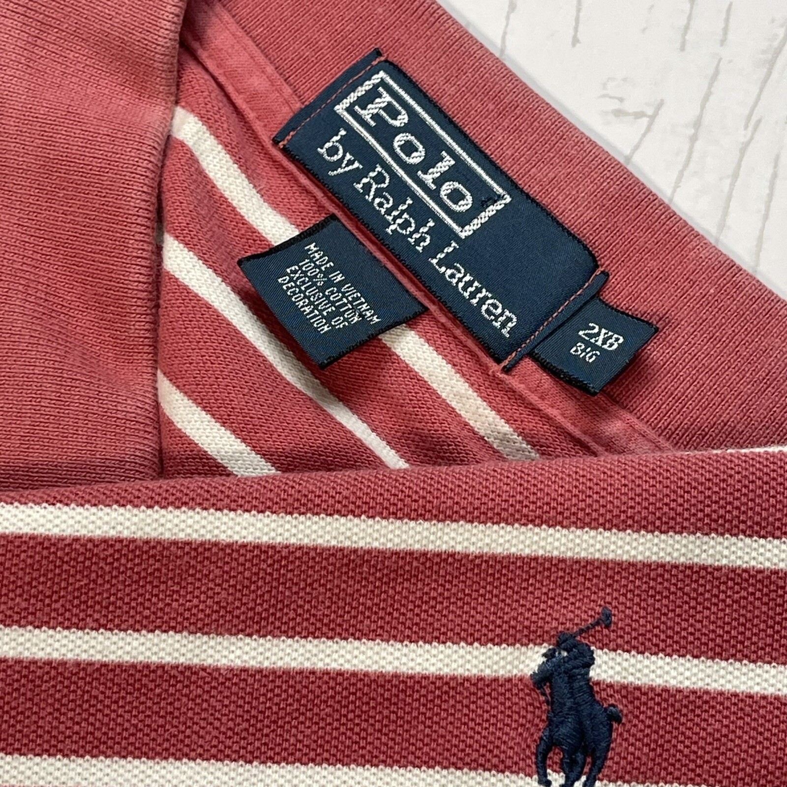 Vintage Polo Ralph Lauren Shirt Men’s 2XB Big Red Striped Short Sleeve Golf Pony