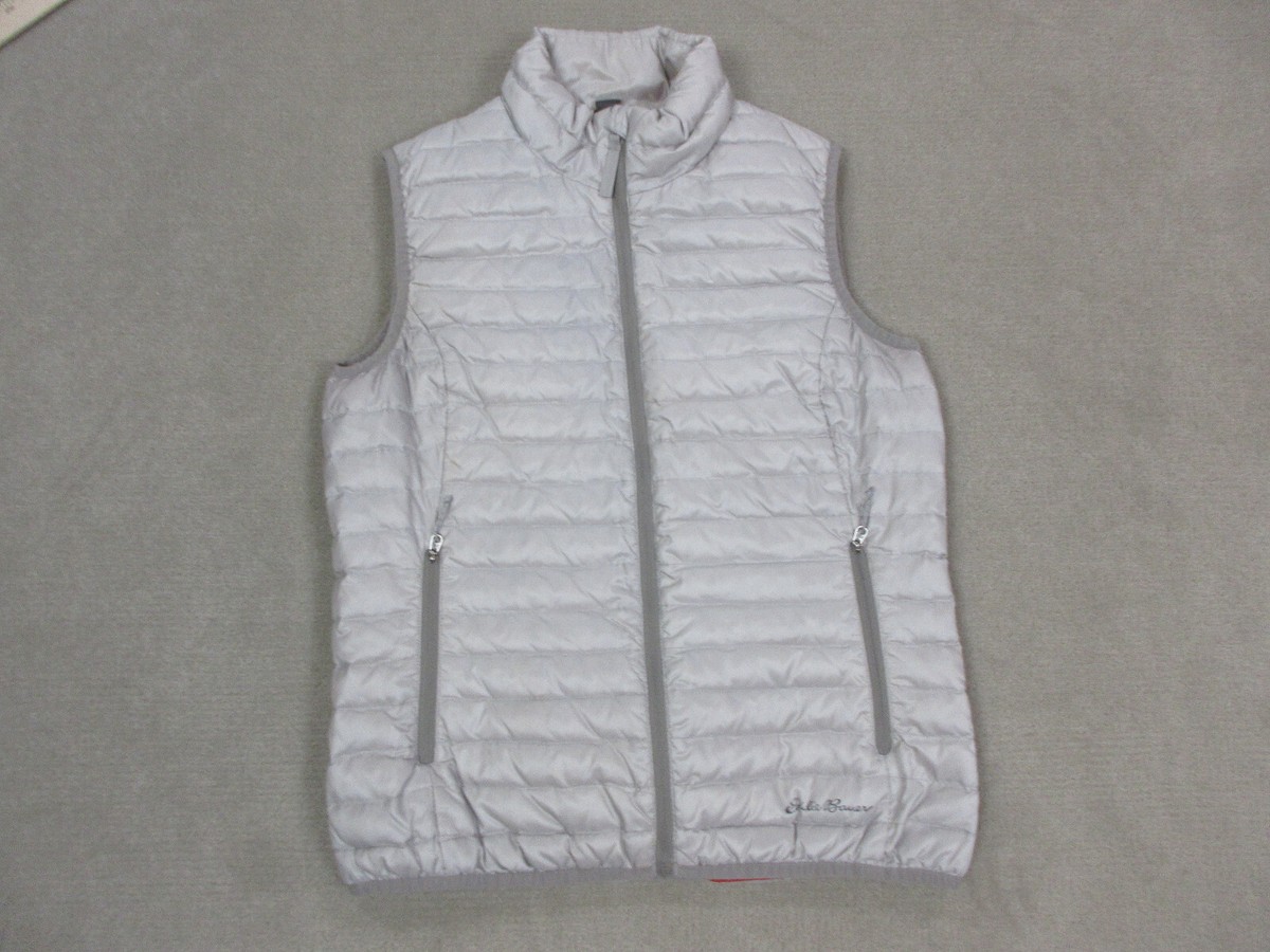 Eddie Bauer Vest Womens Small Silver Gray Jacket Puffer Down 