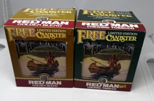 2 Vintage Red Man Chewing Tobacco Tin Canister  1992  Indian Canoe Moose Deer