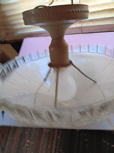 Vintage 1930s Art Deco Hanging Glass Dome Ceiling Lamp Light Shade Powder Pink - Picture 4 of 7