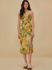 FARM Rio Yellow Biriba Midi Dress - L