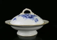 Vintage KPM Germany Lidded and Footed Bowl ~ Blue and gold flowers