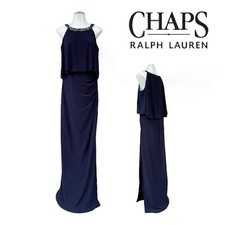 CHAPS RALPH LAUREN Womens 10 Evening Gown Long Dress Cold Shoulder Slit Beaded