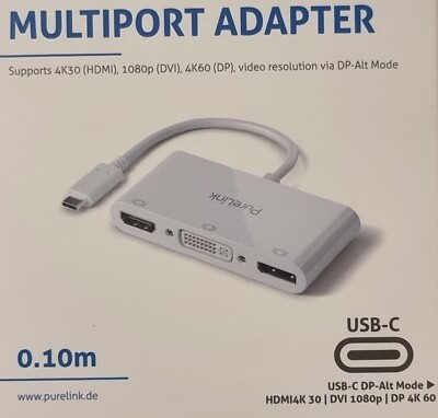 Purelink USB-C Multiport USB-C DP-Alt Mode > HDMI 4K30 DVI 1080p DP 4K60 OVP