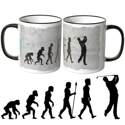 JUNIWORDS Tasse, Aufdruck ''Evolution Golfer'' versch. Farben Geschenk 