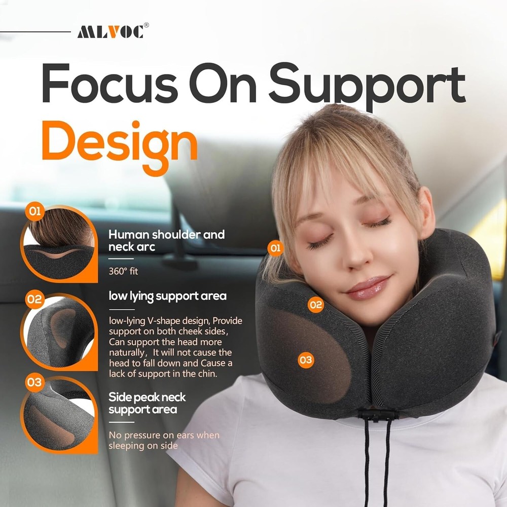 MLVOC 100% Memory Foam Travel Pillow Neck Support Breathable Bx11