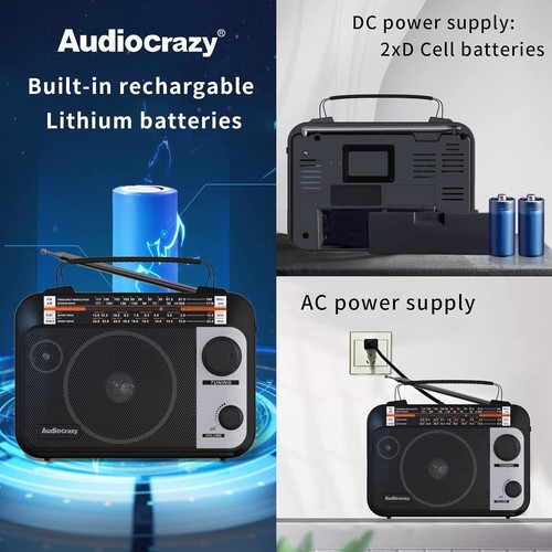 Compact AM/FM/SW1-2 Radio with Telescopic Antenna & Rechargeable Batteries - Picture 8 of 9