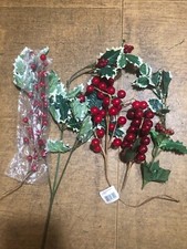 Holly Leaf and Berry Lot of 4 Picks Holiday Decor Floral Decoration