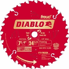 (10)-Diablo 7-1/4" 24-Tooth Titanium Carbide Framing Circular Saw Blade DO724A