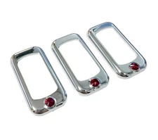 (Set/3) Chrome Rocker Switch Trim Bezel w/ Red Crystal For Peterbilt Kenworth