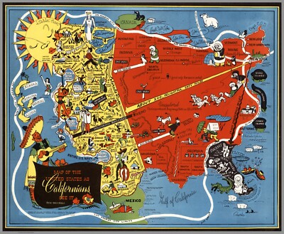 12288.Decor Poster.Vintage Interior wall design.1947 California travel fun map