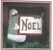 Noel Snowman Christmas Wool Felt Applique Pillow Pattern Primitive Folk Art