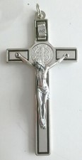 10.380.11 CROCE CROCIFISSO DI SAN BENEDETTO ARGENTO CON RIGA 12 CM DA PARETE