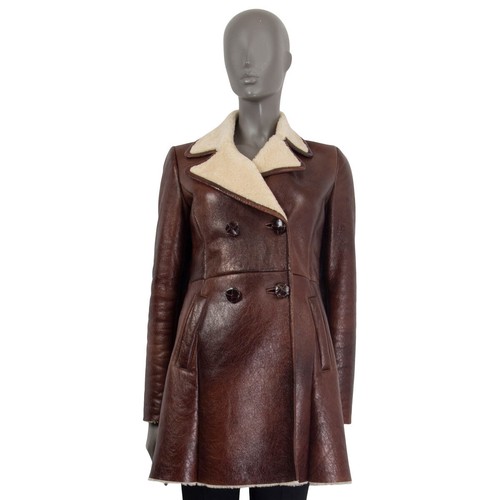 ivory SHEARLING Peacoat Coat Jacket 42 