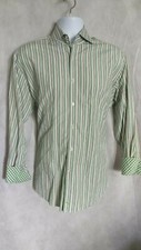 Taylorbyrd White/Greens/Browns Striped Long Sleeve Shirt w/Flipped Plaid Cuff M
