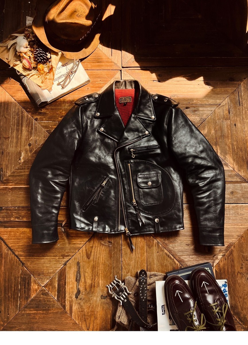 N*E様 本革 短丈 vintage real leather jacket a Classic Vintage Cowhide Slant Zip Men's Genuine Leather
