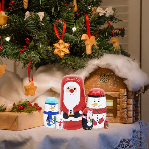 Christmas 4 Or 6 Layer Nesting Doll,Russian Navidad Stacking Toy Doll Great Gift - Picture 7 of 10