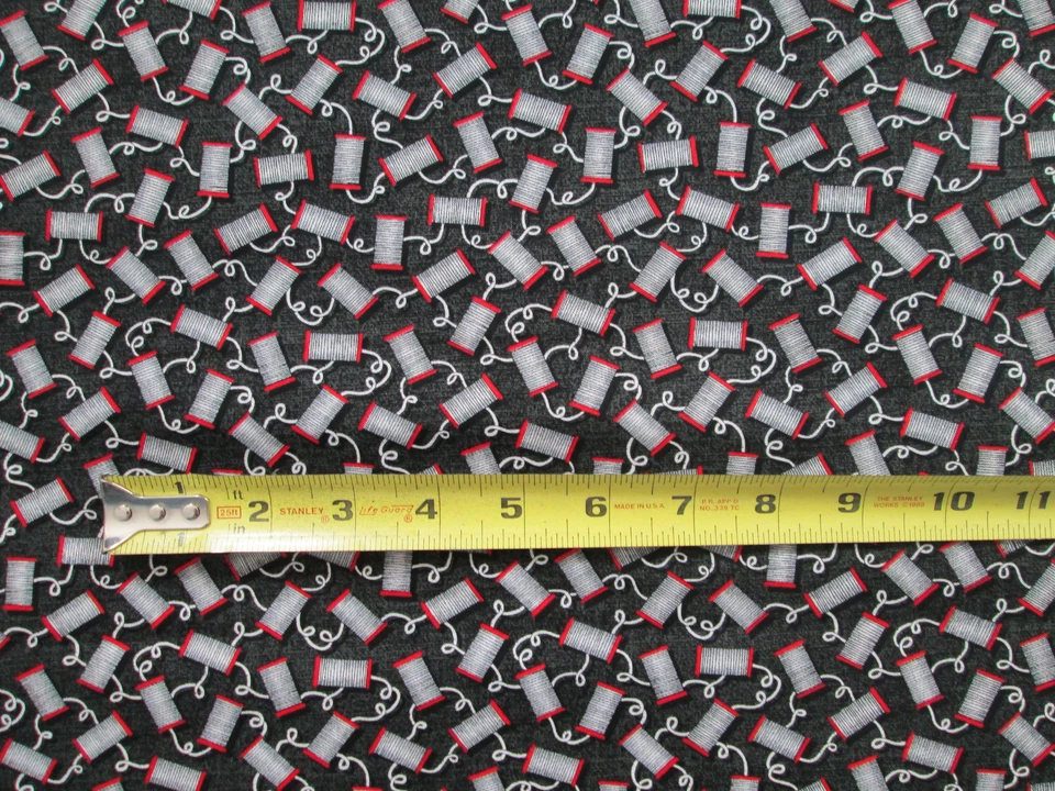 CARRETES DE COSTURA DE HILO ARTÍCULOS DE COSER TELA DE ALGODÓN NEGRO FQ Foto 2 de 4