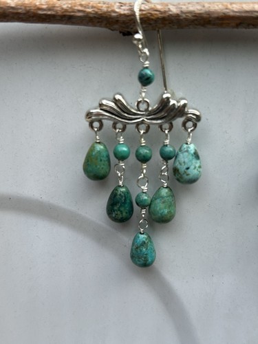 Vintage Barse Thailand Sterlingsilber Türkis Nugget Chandelier Ohrhänger - Bild 4 von 6