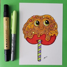 Original Cute Candy Caramel Red Apple Marker Illustration By Mattoodles