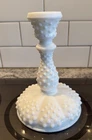 Vintage Fenton Hobnail Milk Glass #3774 Candle Holder Ribbed Base 10"