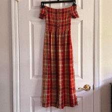 Urban Outfitters Plaid Monica Off Shoulder Smocked Bodice Fall Dress Size XS