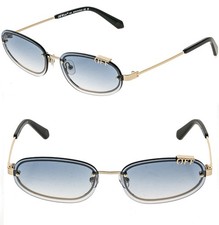 OFF-WHITE 100 OERI13M Gold Blue Rimless MIAMI Oval Logo Unisex Sunglasses 13M