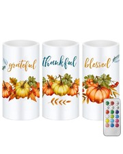 3 Pcs Pumpkin Flameless Candles with Timer Remote