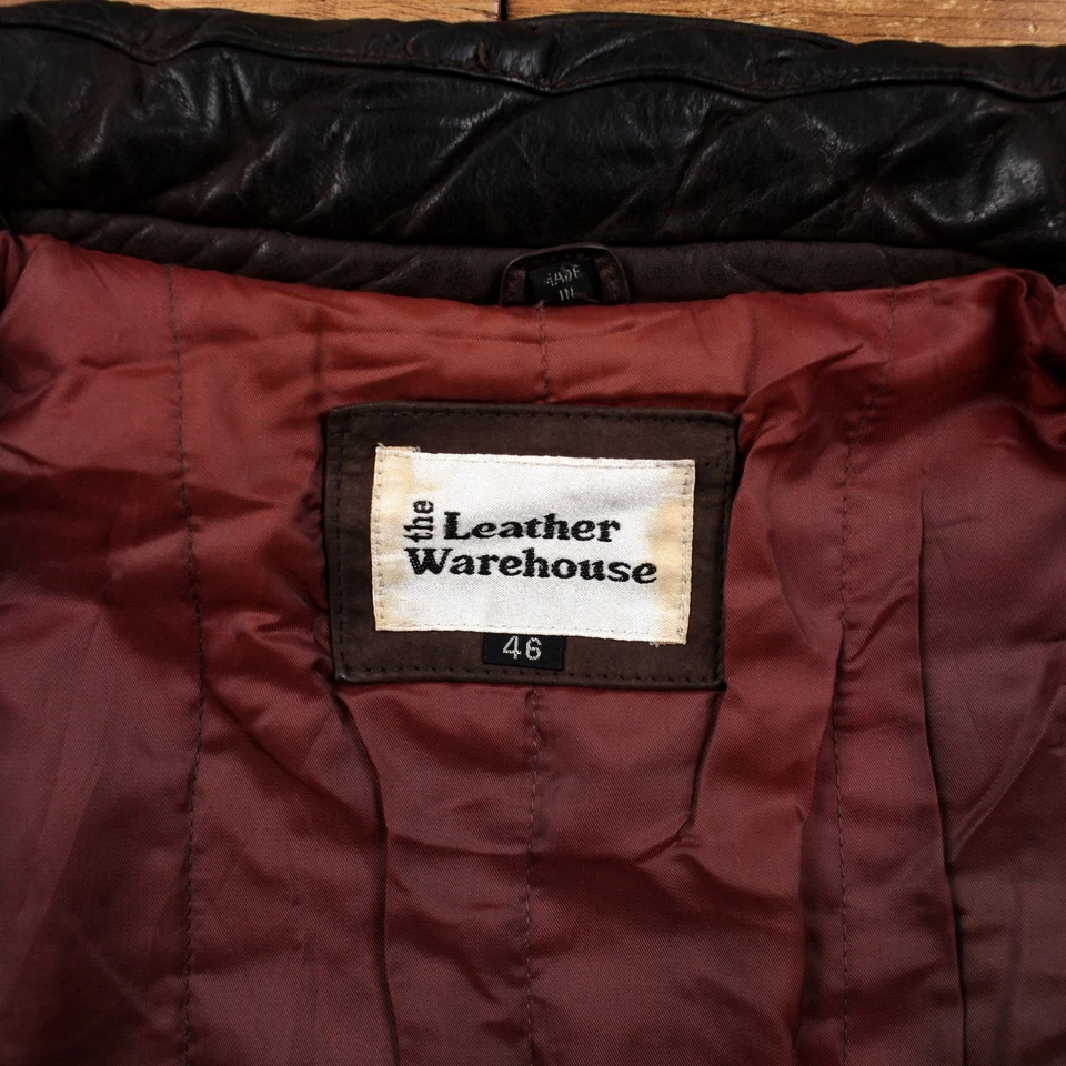 Vintage The Leather Warehouse Leather Jacket XL 80s Bomber Brown - Изображение 3 из 4